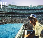 Elton John playing the piano at Dodger Stadium