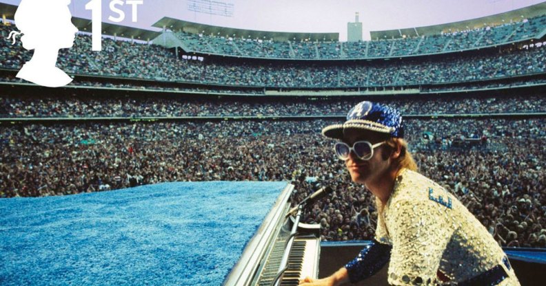 Elton John playing the piano at Dodger Stadium