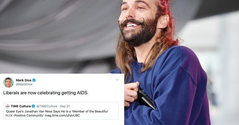 A Conservative conspiracy theorist tried to come for Jonathan Van Ness, and people returned the favour. (Getty/Jeff Kravitz/FilmMagic for Clusterfest)