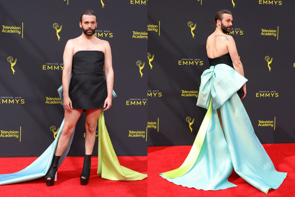 Jonathan Van Ness wore a dazzling dress by Christian Siriano to the 2019 Creative Arts Emmys. (Getty)