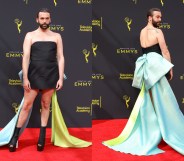 Jonathan Van Ness wore a dazzling dress by Christian Siriano to the 2019 Creative Arts Emmys. (Getty)