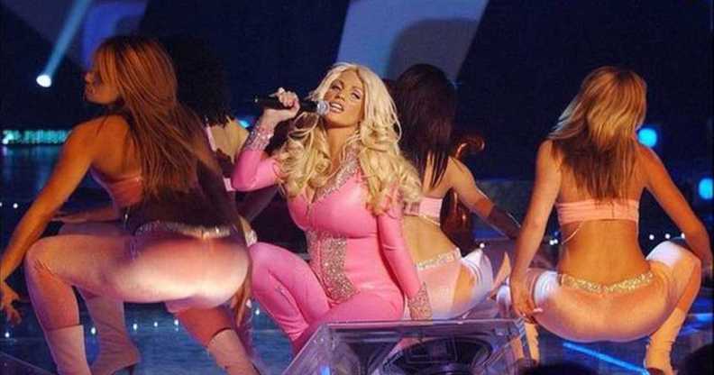 Katie Price performing at the Eurovision selection competition