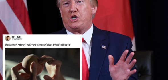 Amid the furore of House Speaker Nancy Pelosi's impeachment enquiry towards US President Donald Trump, LGBT+ Twitter users found the lighter side of it all, mainly with peach puns. (Getty/Twitter)