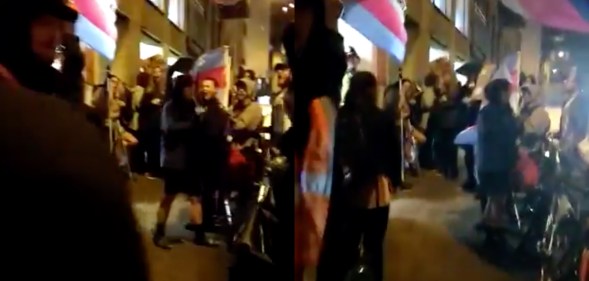 Trans rights activists protest against a 'transphobic' conference. (Screen captures via Twitter/@bindelj)