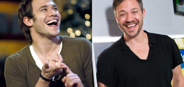 Singer Will Young in 2003 (L) and in 2019. V-necks are timeless, apparently. (Brian Rasic via Getty Images/Jeff Spicer via Getty Images)
