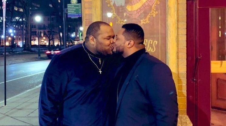 Tyler Hightower and his boyfriend Ahdeem Tinsley shared a kiss on their first anniversary, and it has Twitter users' hearts melting. (Twitter)