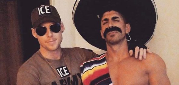 A gay couple have come under intense fire for their Halloween costume, where one is dressed as an ICE officer and the other in stereotypical Mexican tropes. (Twitter)
