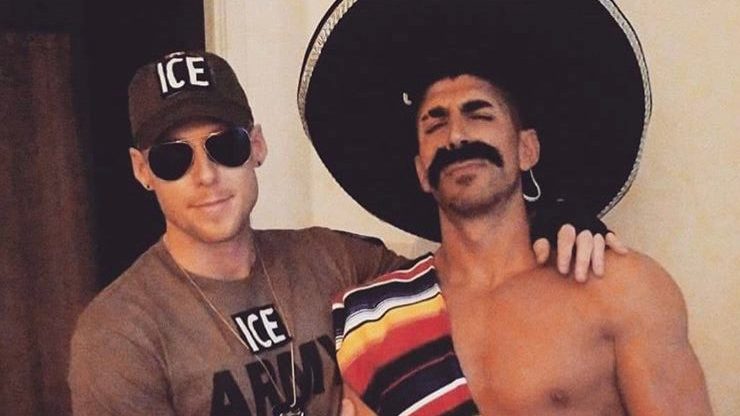 A gay couple have come under intense fire for their Halloween costume, where one is dressed as an ICE officer and the other in stereotypical Mexican tropes. (Twitter)