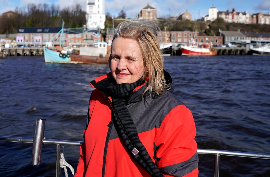 Catherine Blaiklock, leader of the Brexit Party, watches the Fishing For Leave flotilla on March 15, 2019