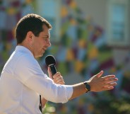 South Bend, Indiana Mayor Pete Buttigieg, who is running for the Democratic nomination for president of the United States, campaigns in Clinton, Iowa.