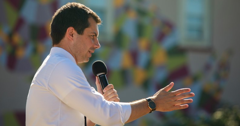 South Bend, Indiana Mayor Pete Buttigieg, who is running for the Democratic nomination for president of the United States, campaigns in Clinton, Iowa.