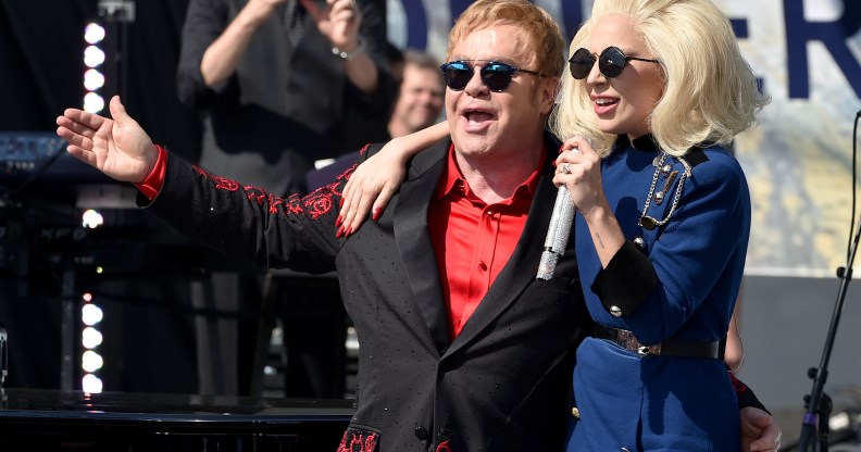 Elton John and Lady Gaga perform live on the Sunset Strip, on February 27, 2016