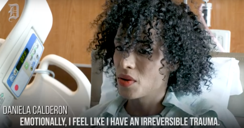 Trans woman Daniela Calderon, 35, was shot seven times last month. (Screen capture via Dallas News)