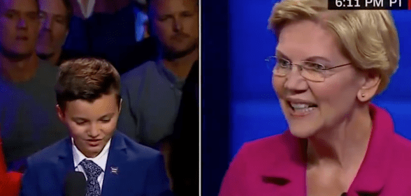 Elizabeth Warren responded to a nine-year-old trans boy's question at the CNN Equality Town Hall meeting. (Screen capture via CNN)