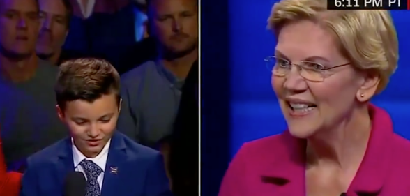 Elizabeth Warren responded to a nine-year-old trans boy's question at the CNN Equality Town Hall meeting. (Screen capture via CNN)