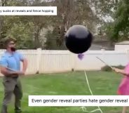 A couple's gender reveal party with a balloon went wrong in every conceivable way possible. (Screen capture via Twitter)