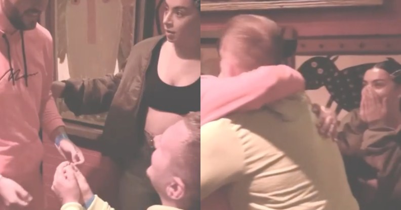 Charli XCX fangirled over this aggressively cute couple getting engaged in front of her. (Screen captures via Instagram)