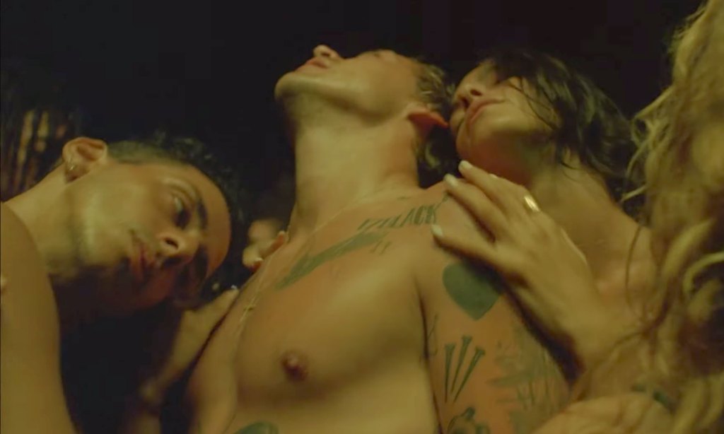 Harry Styles topless with a man and woman