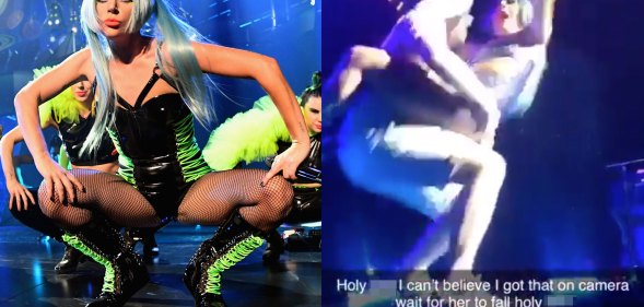 Lady Gaga falling off stage in Vegas