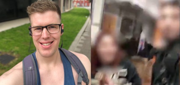 Thomas Johnson (L) was allegedly mocked, hit and then spat on at a London train station by a homophobic couple. (Screen capture vis Facebook/Metro.co.uk)