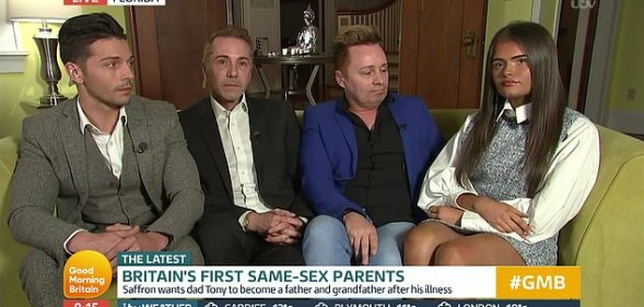 Gay dads. (From L to R): Scott, Tony, Barrie and Saffron. (Screen capture via ITV)