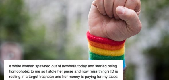 A queer woman responded to an alleged homophobe in a way that Twitter can't agree on. (JOSH EDELSON/AFP via Getty Images)