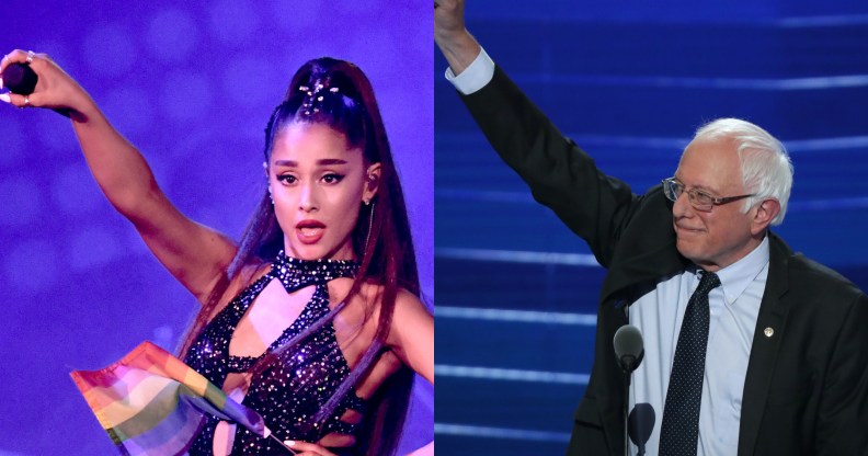 Ariana Grande apparently endorsing Bernie Sanders? We love the song. That song has restored our strength. (Kevin Winter/ via Getty Images for iHeartMedia/Alex Wong/Getty Images)