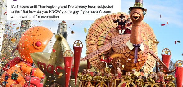 A giant Turkey float in the Thanksgiving parade