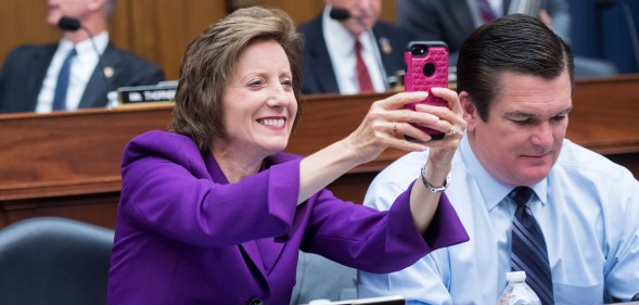 Rep. Vicky Hartzler, R-Mo., takes a picture during a House Armed Services Committee markup