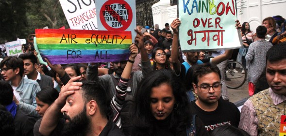 Member and supporters of the LGBT+ community take part in annual pride parade in New Delhi, India. (Mayank Makhija/NurPhoto via Getty Images)