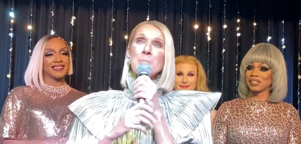 (From L to R) Céline Dion, Céline Dion, Céline Dion, and Céline Dion at the Courage album launch party. (Screen capture via YouTube)