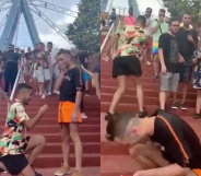 A gay couple proposal, and a viral video has re-ignited people's belief in love. (Screen captures via Twitter)