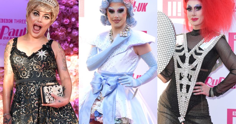 (From L-R) Baga Chipz, Blu Hydrangea and Divina de Campo, the RuPaul's Drag Race UK trinity behind the Frock Destroyers might be coming to a Eurovision near you. (Karwai Tang/WireImage via Getty)
