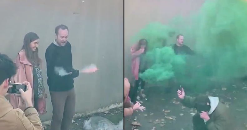 A spoof of a gender reveal party that saw party-goers choking, fainting and covered in blood has taken the practise to meme-grade glory. (Screen captures via Instagram)