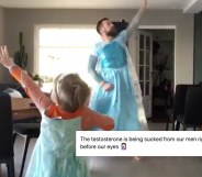 In an adorable video, Norwegian comedian Ørjan Burøe donned a Disney princess dress to dance with his son, but was targeted by a Trump supporter as a result. (Screen capture via Instagram)