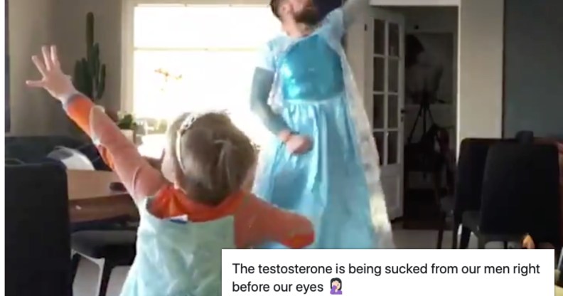 In an adorable video, Norwegian comedian Ørjan Burøe donned a Disney princess dress to dance with his son, but was targeted by a Trump supporter as a result. (Screen capture via Instagram)