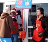 An old photograph of Pete Buttigieg ringing the signature bells of the Salvation Army has incited criticism online. (Twitter)