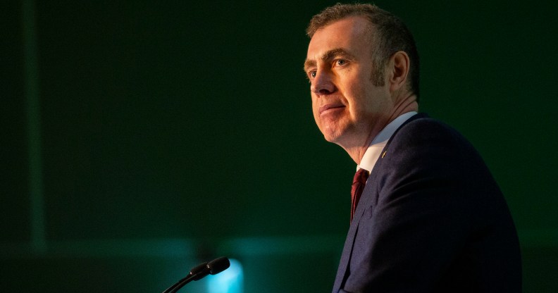 Plaid Cymru leader Adam Price launches his party's general election manifesto at Coleg y Cymoedd in the Pontypridd constituency. (Mark Hawkins / Barcroft Media via Getty Images)