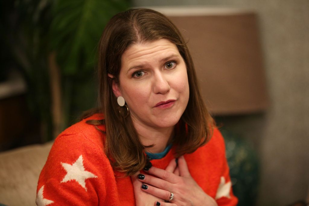 Liberal Democrats leader Jo Swinson gestures during a general election campaign visit to Manor Grange Care Home in Edinburgh, Scotland on December 5, 2019.