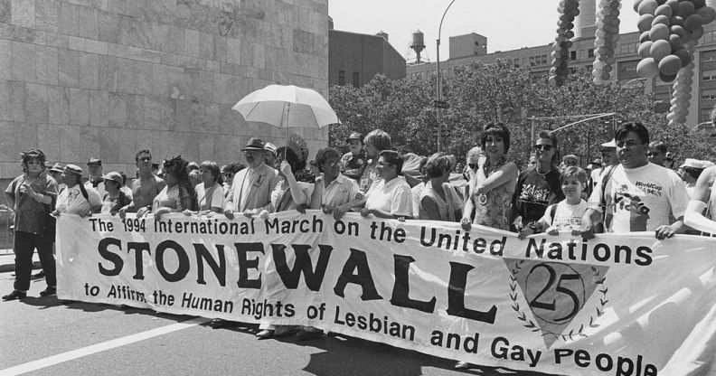 A march to commemorate the 25th anniversary of the Stonewall Riots, New York City, USA, 26th June 1994.