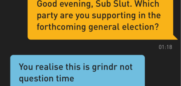 Someone practically did the lord's work by surveying London-based Grindr users their voting intention, and they're exactly what you would expect. (Tom Court)