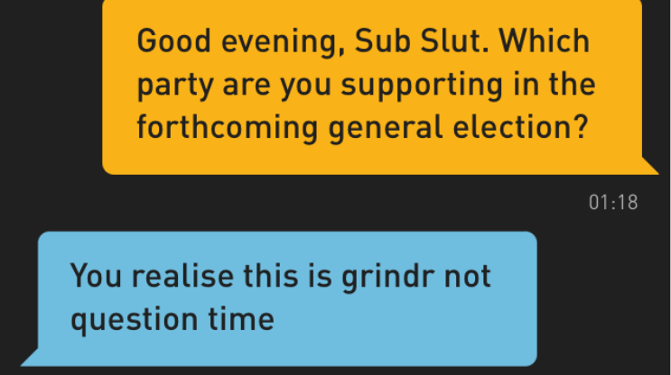Someone practically did the lord's work by surveying London-based Grindr users their voting intention, and they're exactly what you would expect. (Tom Court)
