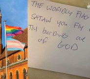Rainbow and trans flags outside of a church told it is 'of Satan'