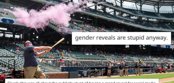 A woman accidentally ruined her sister-in-law's gender reveal party, and was reaction ruptured reddit users. (Logan Riely/Beam Imagination/Atlanta Braves/Getty Images)