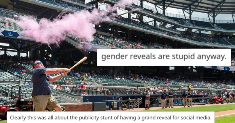 A woman accidentally ruined her sister-in-law's gender reveal party, and was reaction ruptured reddit users. (Logan Riely/Beam Imagination/Atlanta Braves/Getty Images)