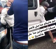 Disturbing footage has shown there shocking moment a gang of men attacked a gay man and a trans woman in Palestine. (Screen captures via Twitter)