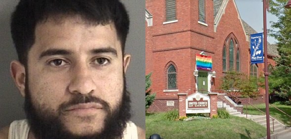 Adolfo Martinez was sentenced to at least 15 years jail time after setting the Pride flag outside a church on fire. (Ames Police Department/Screenshot via Google Maps)
