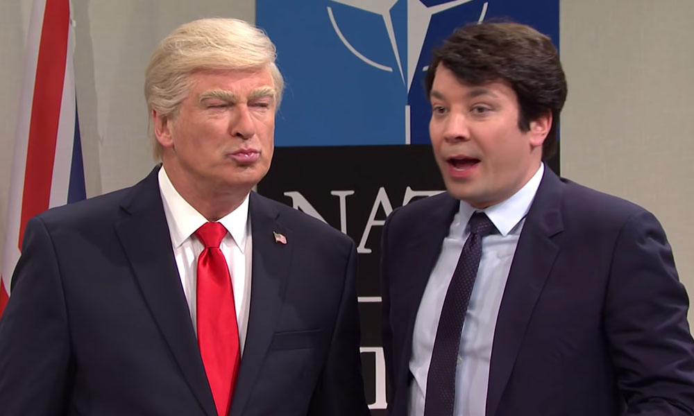 Alec Baldwin as Donald Trump, Jimmy Kimmel as Emmanuel Macron on SNL