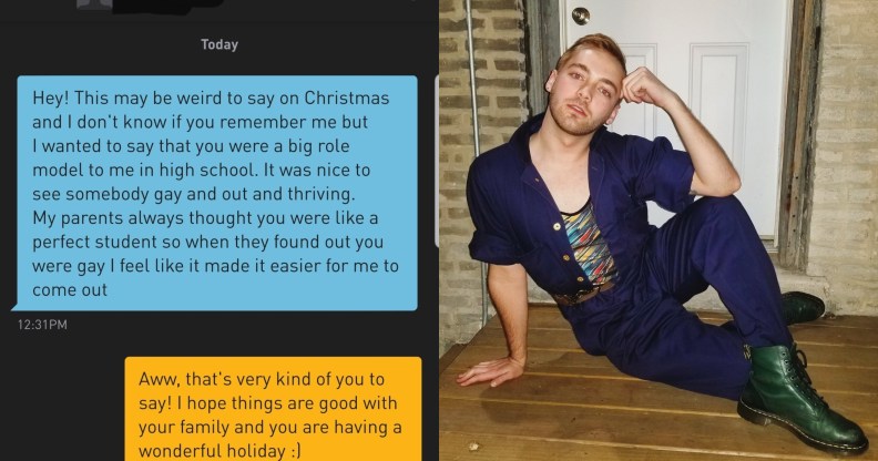 Mathiu (R) received a touching message from someone from his former high school, but remember the scenery here, it's Grindr. (Twitter)