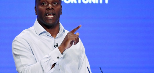 Shaun Bailey, London Mayoral candidate speaks during the final day of the Conservative Party Conference on October 3, 2018 in Birmingham, England.